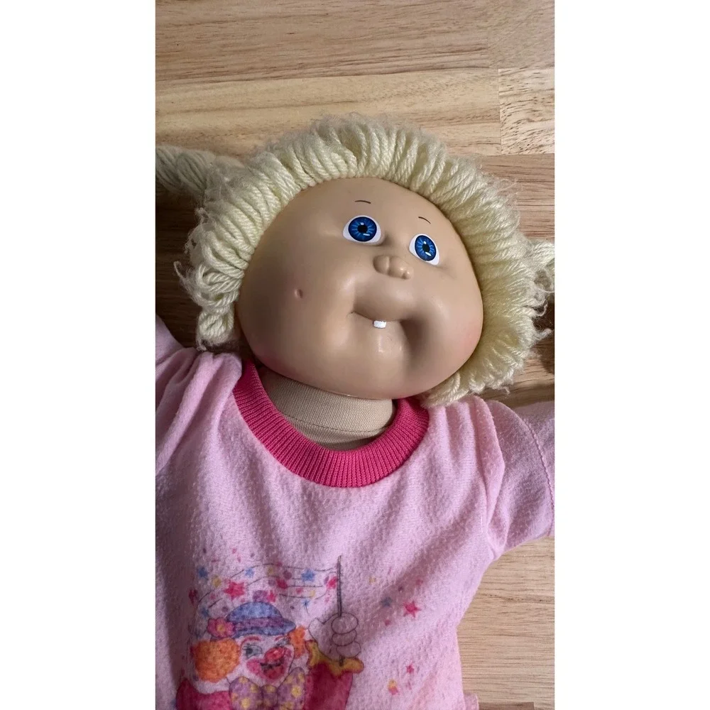 Vintage Cabbage Patch Kids Doll 1982 Coleco Blonde Yarn Pigtails Blue Eyes Pink